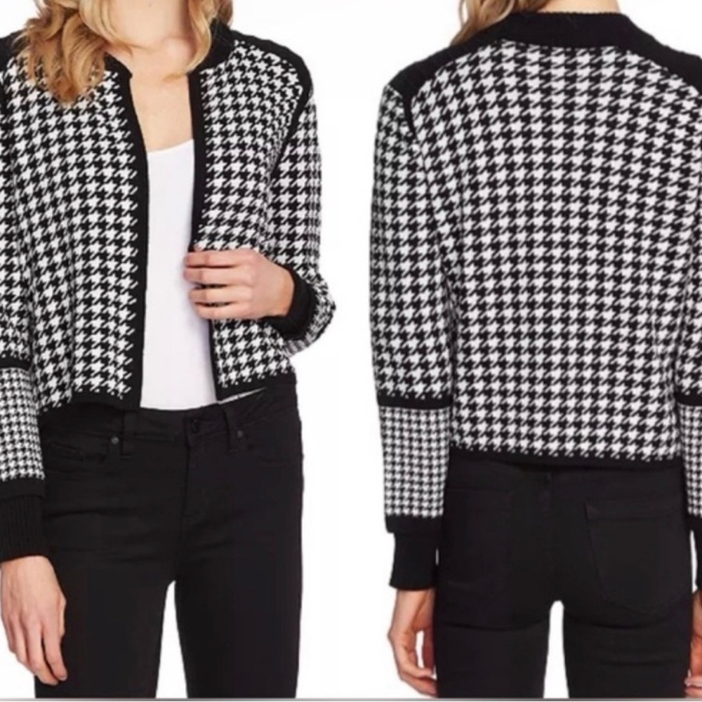 Vince Camuto Black and White Houndstooth Bomber Jacket
